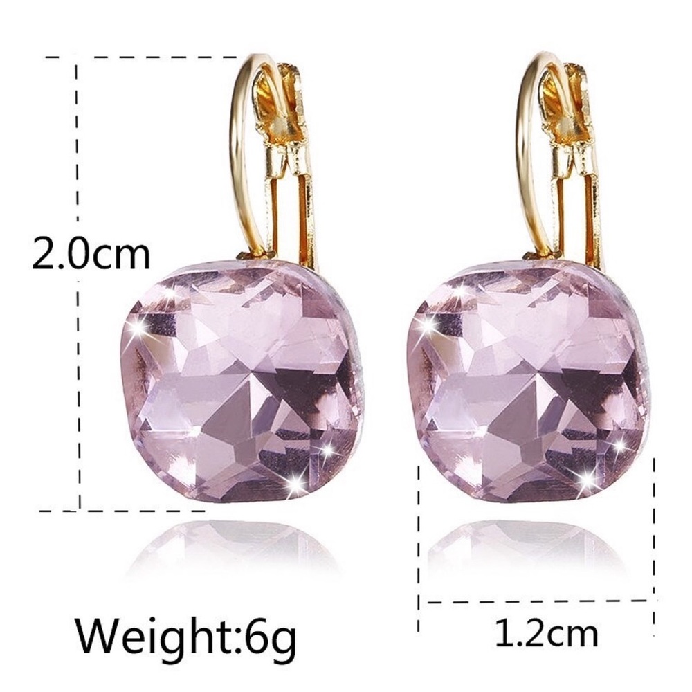 Gold Pink Austrian Crystal Lever Back Earrings - Picture 4 of 5